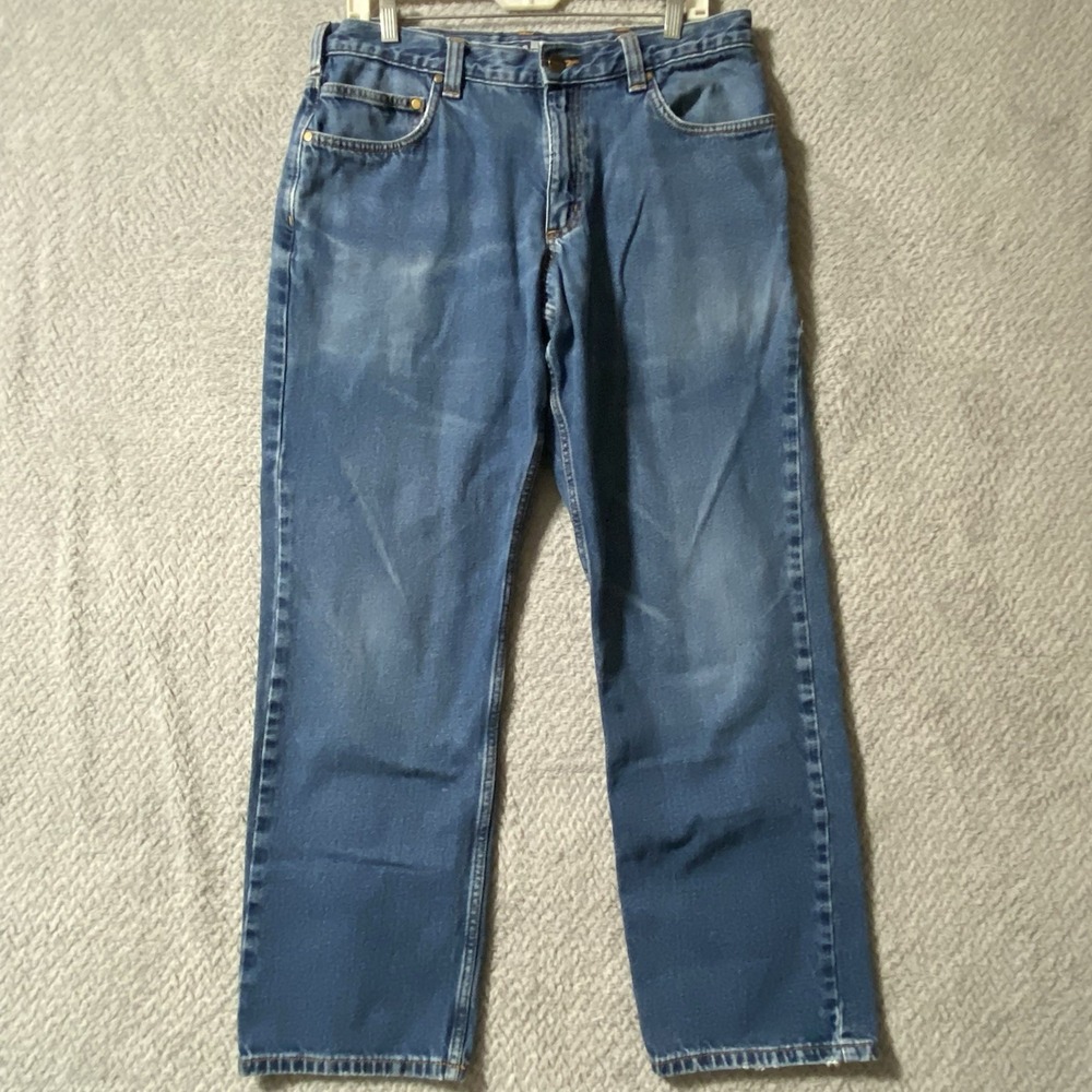 Carhartt Jeans Mens fits 33X29 Relaxed Straight Blue Cotton Zip Work Wear